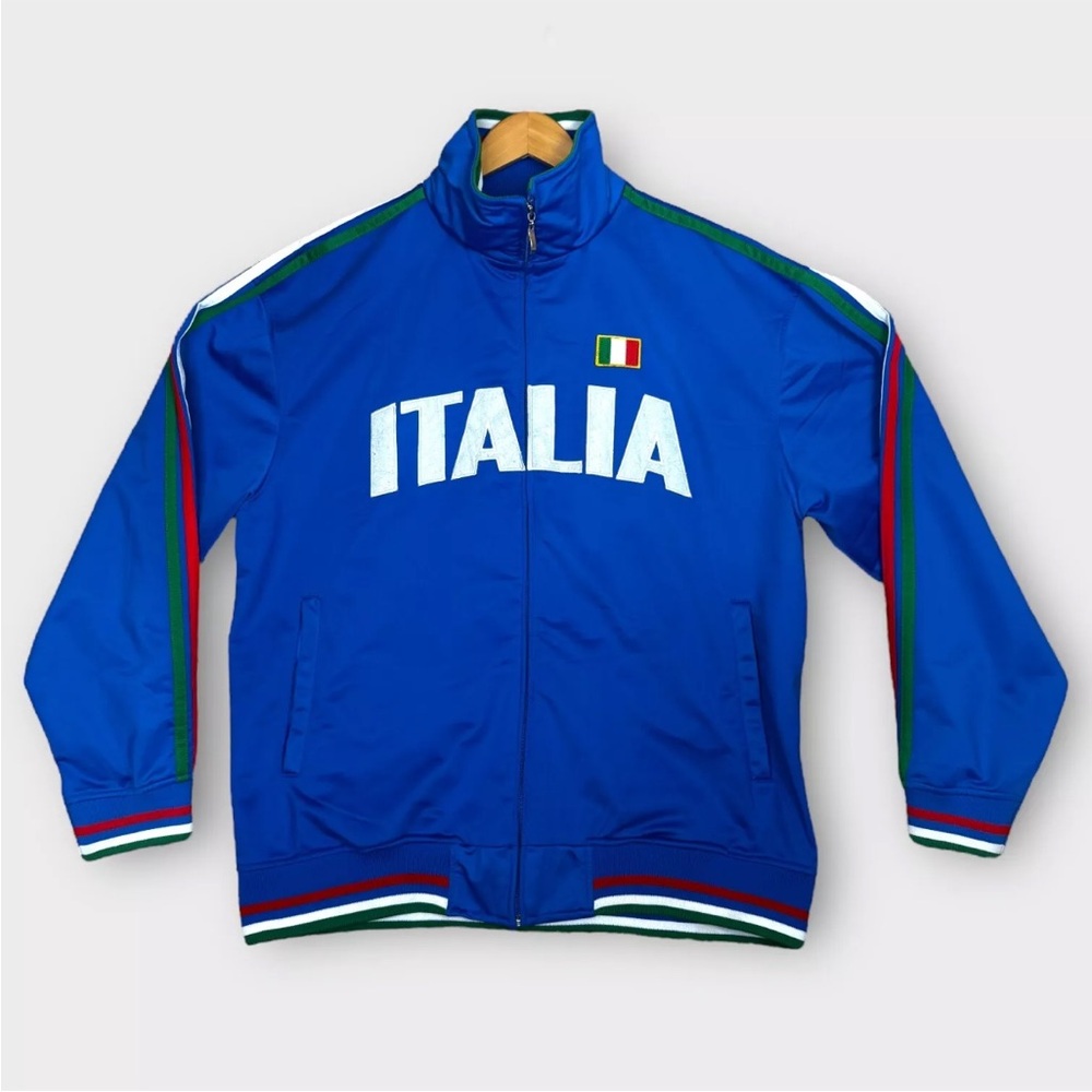 VINTAGE FUTBOL Embroidered ITALIA Zip Up Track Jacket Mens XXL 2XL Blue Soccer
